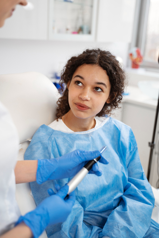 Médico evaluando la nariz de una paciente durante una valoración de rinomodelación.